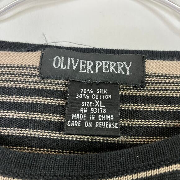 Oliver Perry | Black Beige Striped Silk Cotton Lightweight Sweater Womens XL - Picture 3 of 5